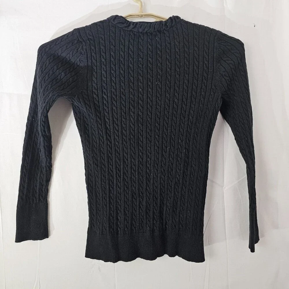 Eddie Bauer Sweater Womens M Black V Neck Cable Knit Long Sleeve Pullover Top - Picture 2 of 10